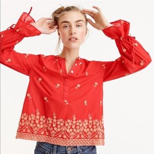 J.Crew Embroidered Floral Popover Top Size XS